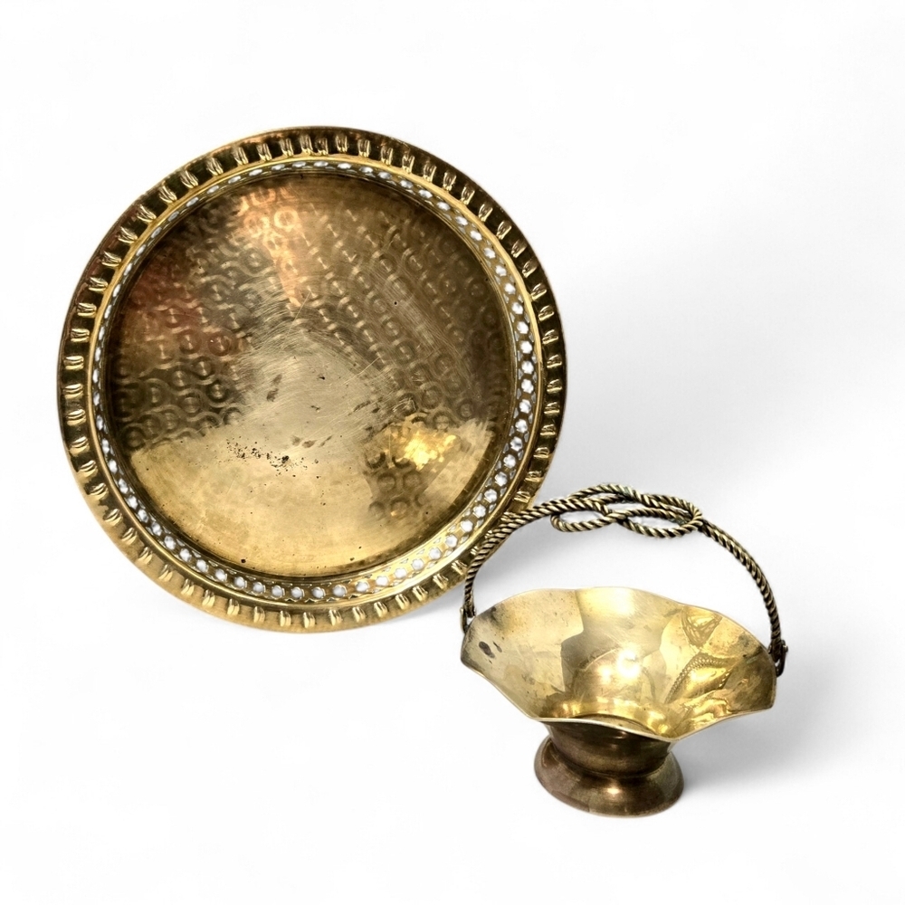 Brass Tray And Basket.